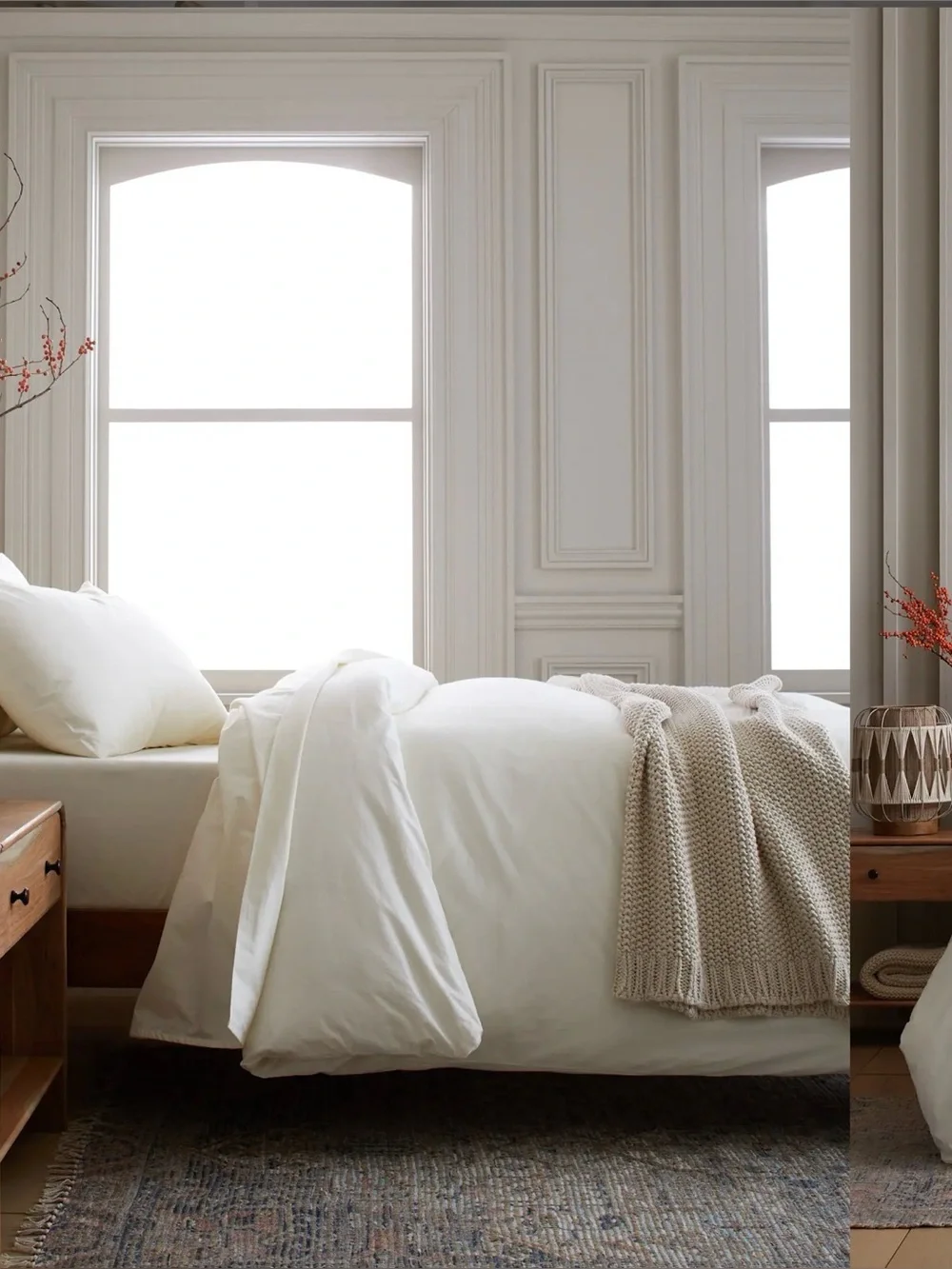Quince Queen Size Organic Brushed Cotton Duvet Cover And Bag In Ivory Brand New